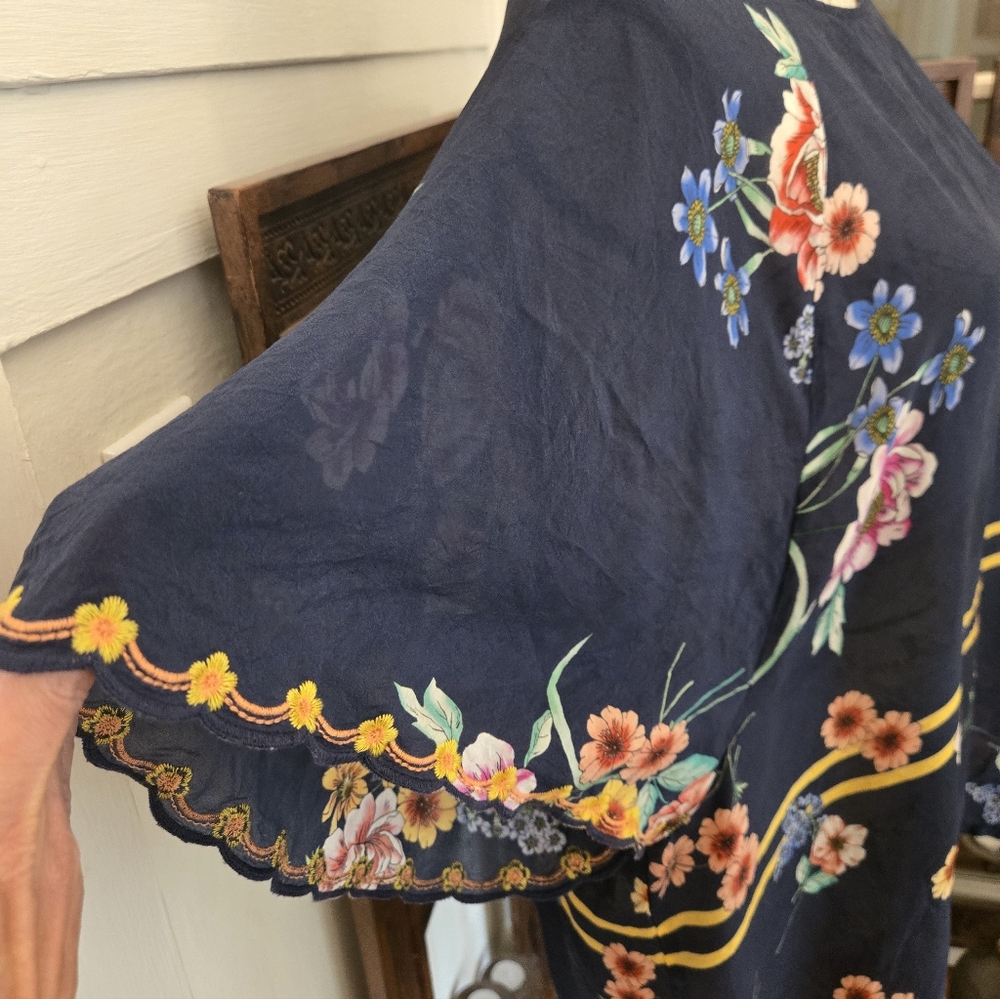 Johnny Was Floral Semi-Sheer Blouse, Sz XL - Picture 7 of 9